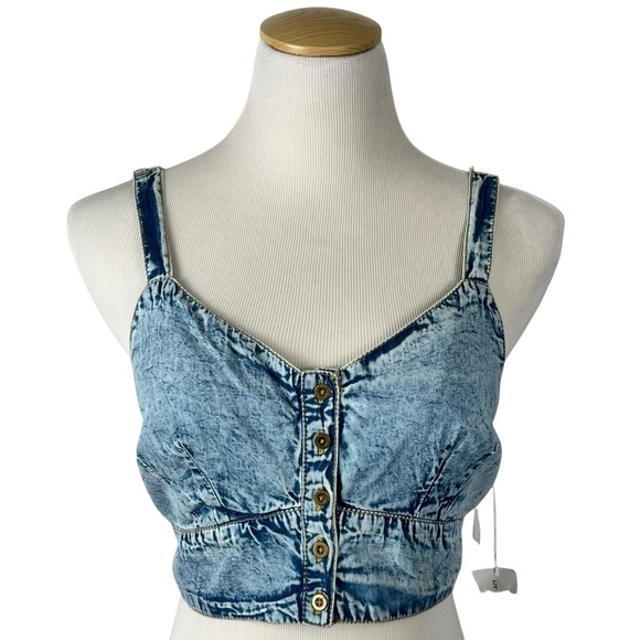 NWT Live 4 Truth Acid Washed Denim Cropped Tank Top Size Large - Picture 1 of 14